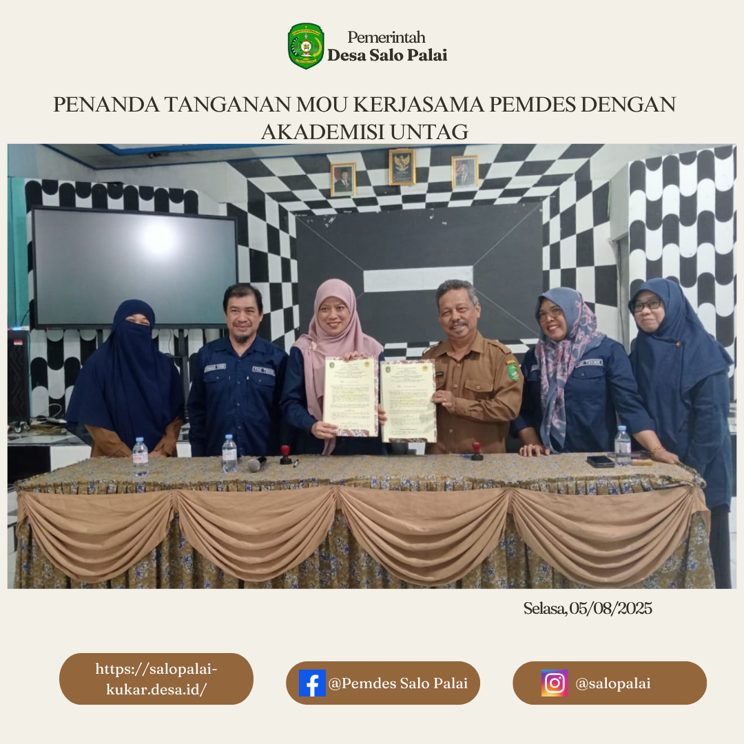 Penanda Tanganan MOU Kerjasama Pemerintah Desa Salo Palai Dengan Akademisi Universitas 17 Agustus 1945 Samarinda